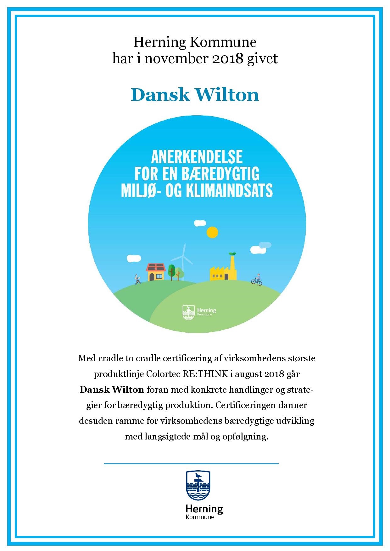 Cradle to Cradle certification from Herning Kommune to Dansk Wilton