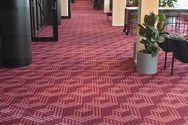 Dansk Wilton - Scandic Falkonér - Graphic Carpet - Lobby Area - Red Colour Inspired Square